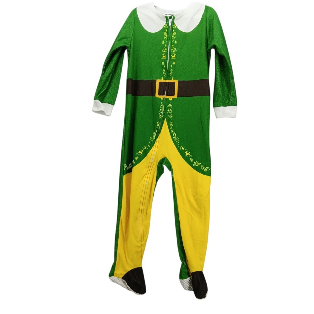Elf Toddler Footed Pajamas 4T Christmas Elf Sleeper Green Yellow Costume Christm